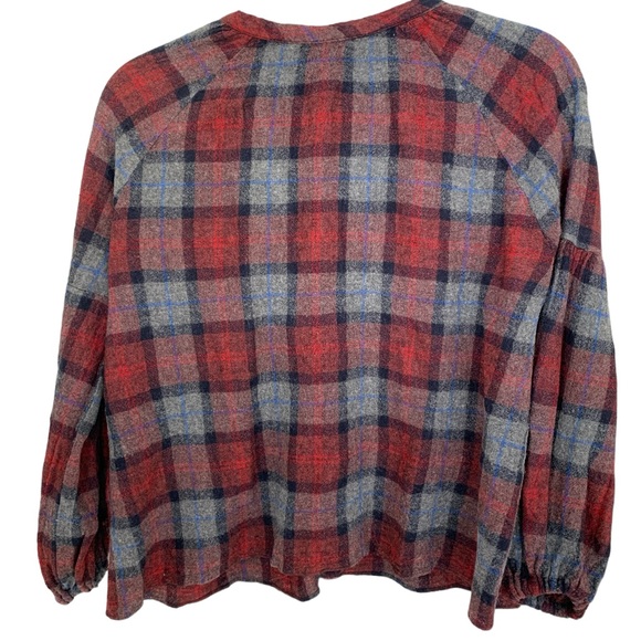 Zara Plaid Wool Long Sleeve V-Neck Top Size XS - Picture 3 of 8